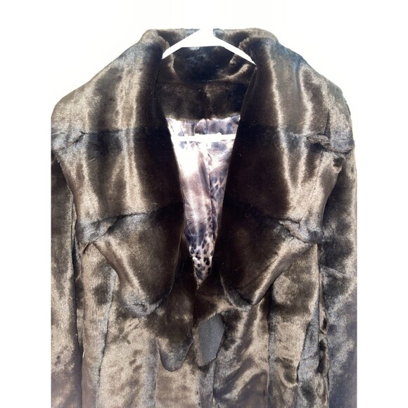 Y2K Cache Faux Fur Coat Size 8 Brown Leopard Lining Glam Wide Collar - Picture 2 of 7